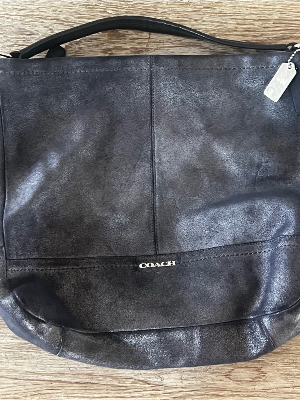 Coach Blue Grey  Tote with Silver Tag Charm